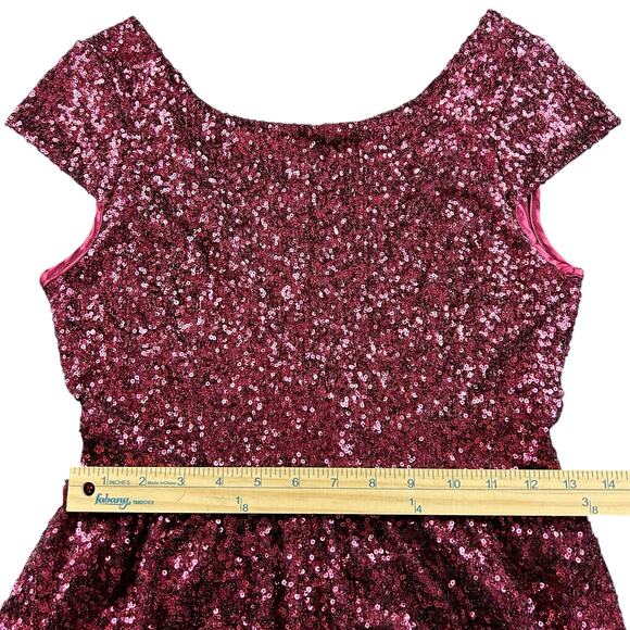 Speechless Sequined Skater Dress Sze 7 Burgundy Red Open Back Formal Event Flare - Picture 13 of 14